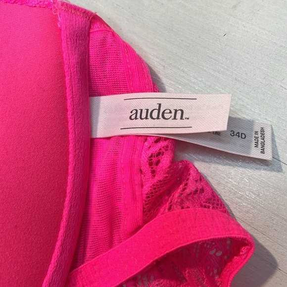 Auden The Radiant Plunge Coverage Push-Up Bra Lace, Bright Pink, 34D, NWOT - Picture 4 of 6